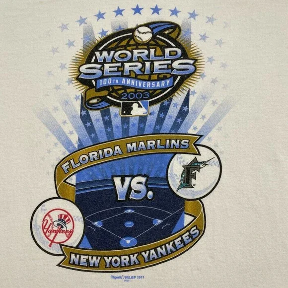 VINTAGE Florida Marlins New York Yankees 2003 World Series Shirt Large Baseball - Picture 3 of 9